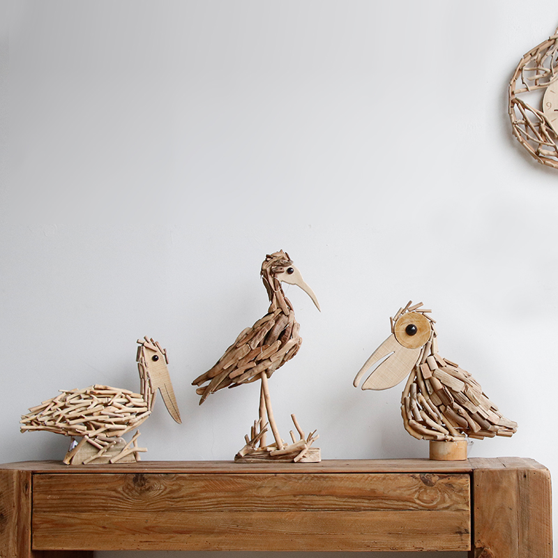 纯手工实木鹈鹕动物摆件客厅电视柜装饰桌面店铺吧台民宿装饰创意