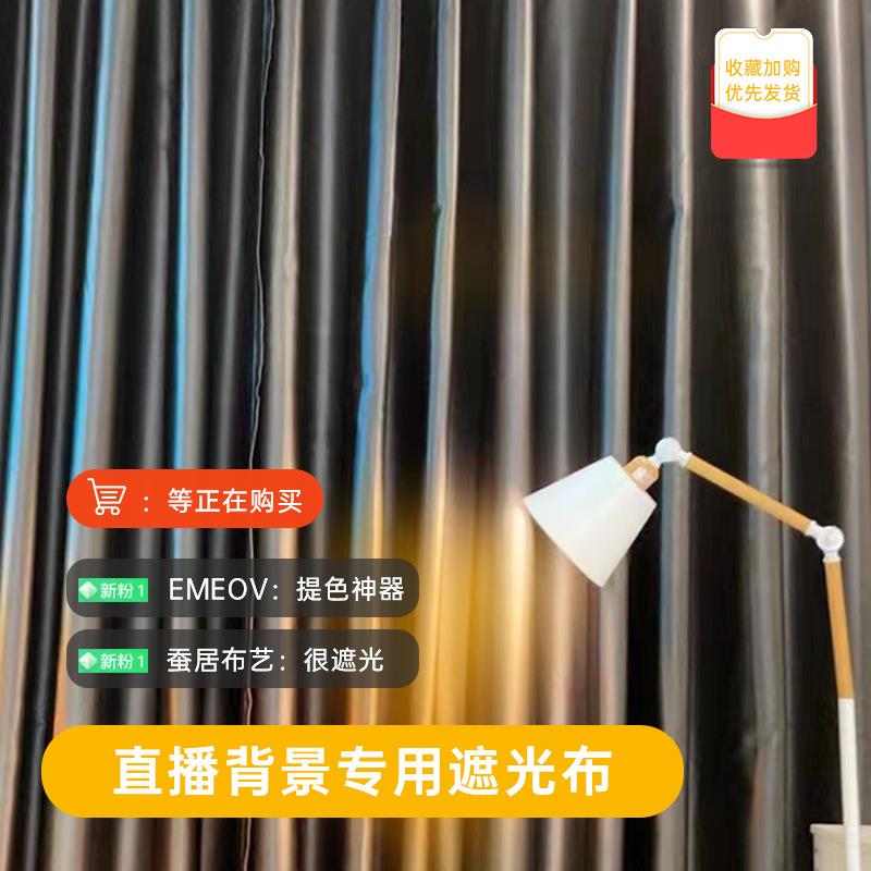直播间专用主播网红窗帘免打孔魔术贴帘子全遮光布高级感背景秦之