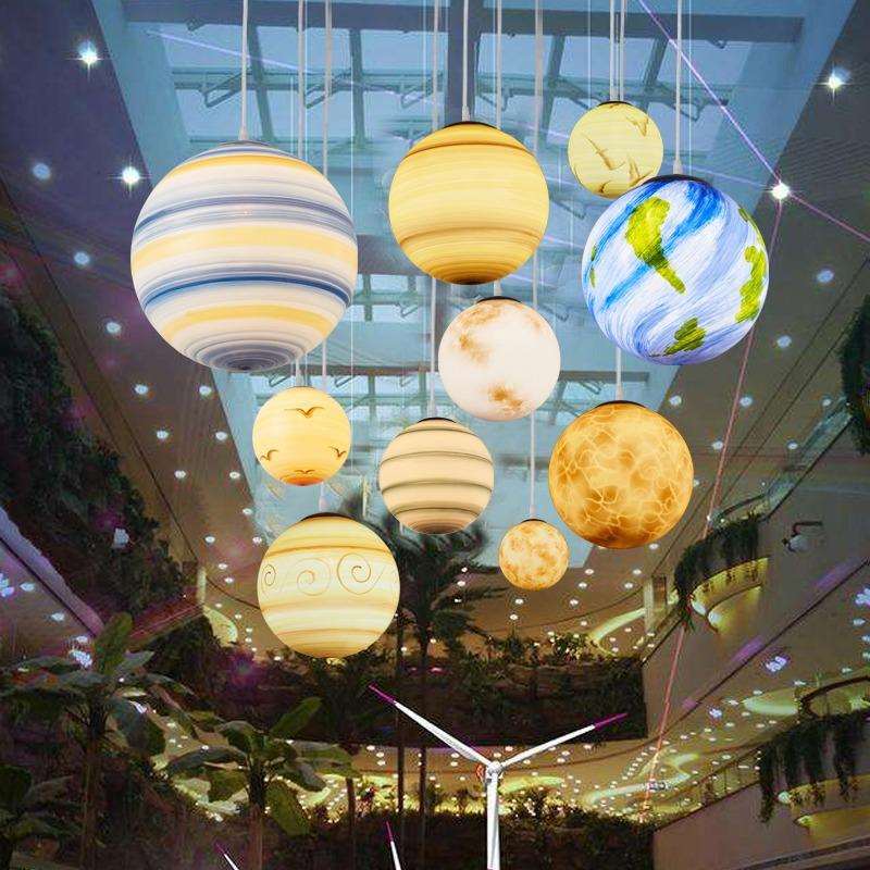 北欧简约星球吊灯店铺装饰创意灯幼儿园圆形月球网红吊灯九大恒星