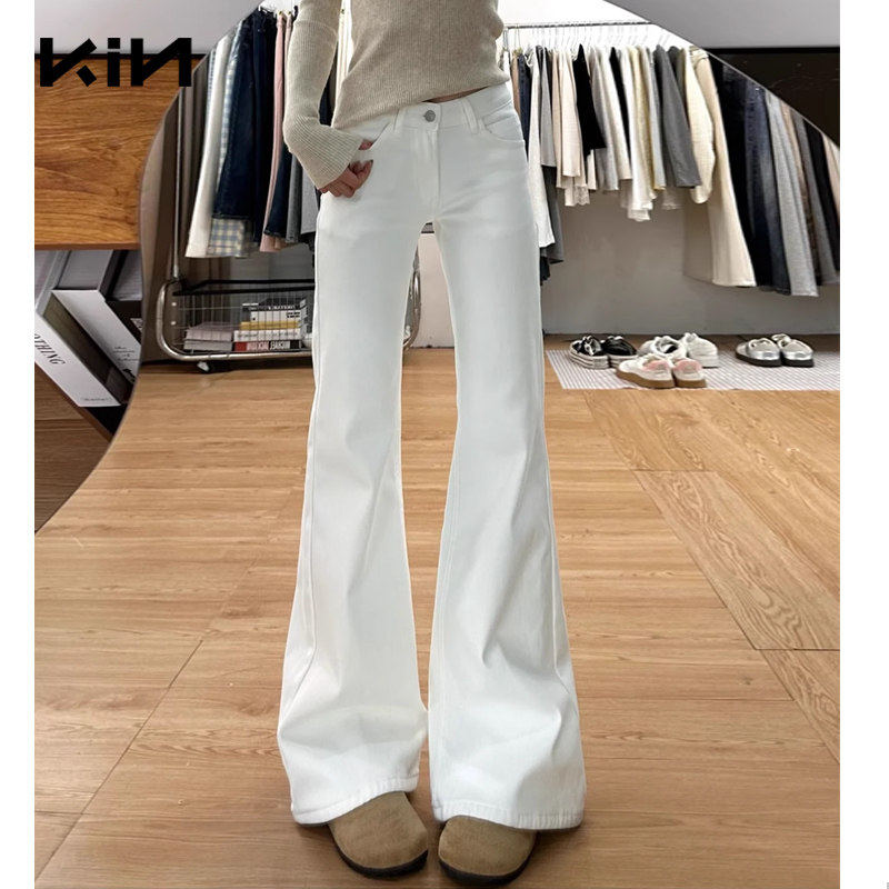 白色微喇牛仔裤女2026夏季高腰显瘦宽松不贴腿垂感直筒马蹄喇叭裤