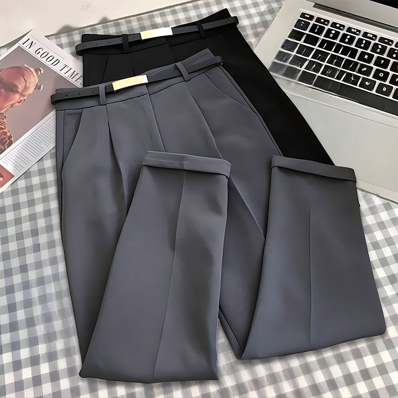 灰色西装裤女春秋2026新款高腰显瘦直筒宽松九分休闲萝卜哈伦裤夏