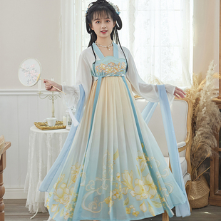 原创印染复古国风绣花古装连衣裙日常女学生汉服古代超仙春夏秋装