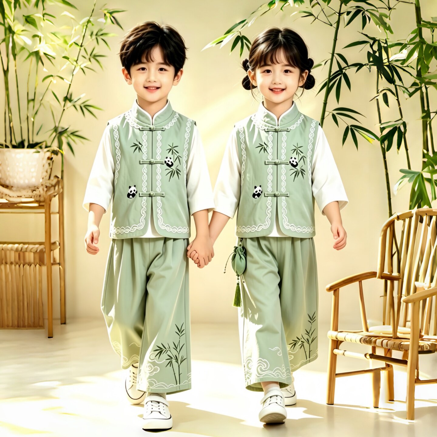 中秋女童汉服2026新款男童唐装新中式超仙小女孩国风儿童演出服