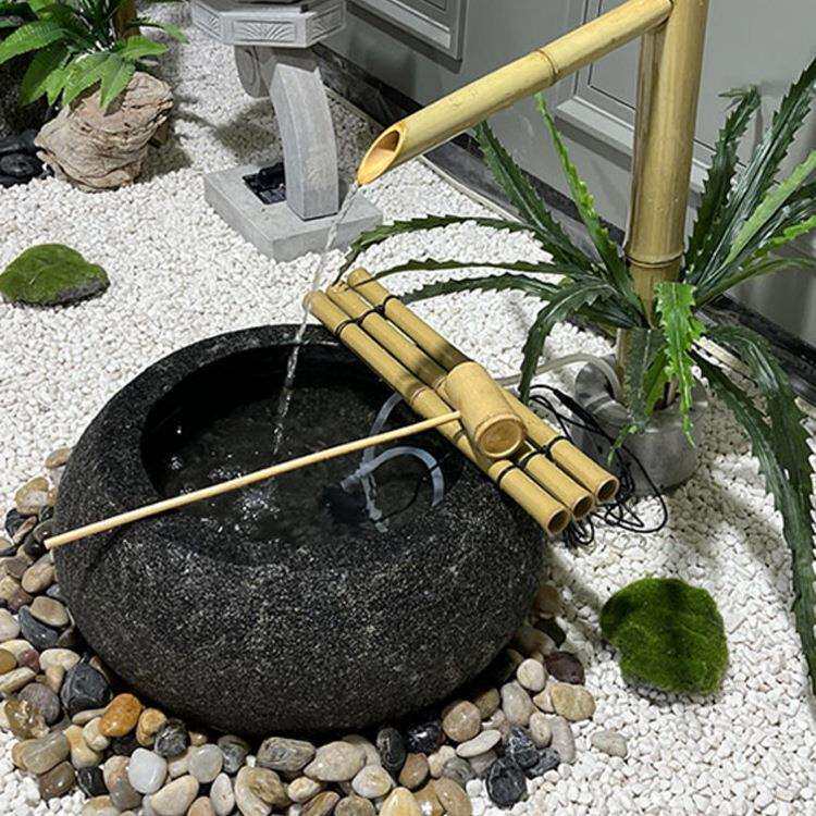 日式庭院流水石钵槽枯山水景观惊鹿竹子滴水花园阳台水钵造景摆件
