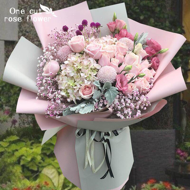 杭州鲜花速递同城玫瑰花绣球蝴蝶兰混搭花束爱人生日订花店送上门