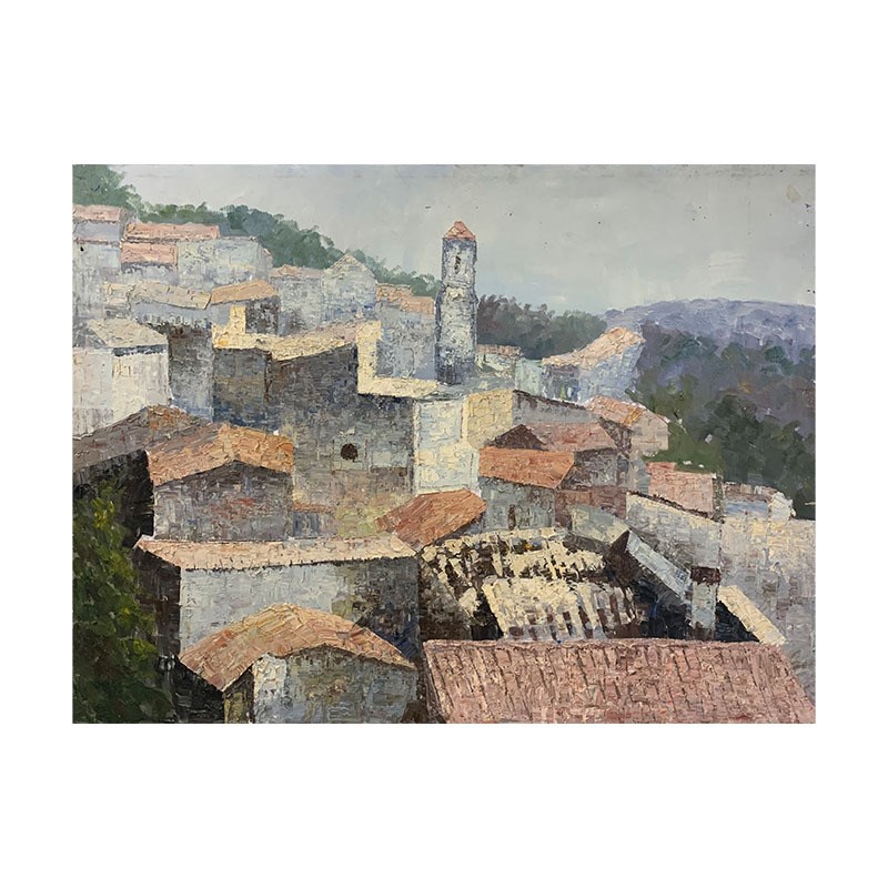 现代简约手绘风景油画手绘油画大芬油画村美丽村庄客卧室装饰画