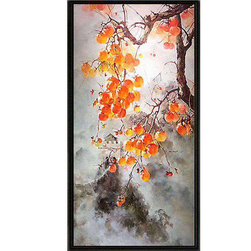 新中式油画玄关装饰画客厅现代画走廊挂画事事如意柿子