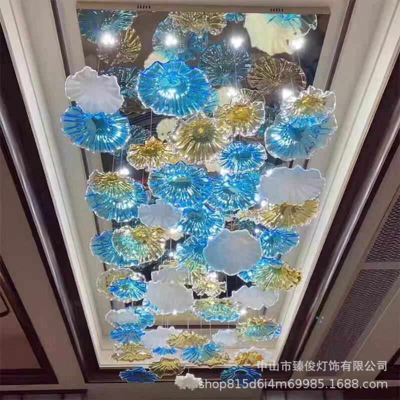 大型工程艺术荷叶楼梯长水晶吊灯酒店大堂别墅售楼部沙盘灯具