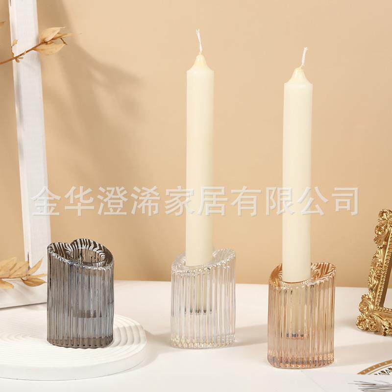 新款欧式长款竖形条纹离子镀玻璃杆蜡烛台家居节日氛围装饰摆件