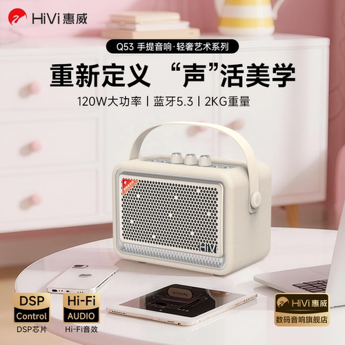 惠威Q53手提蓝牙音箱家用室内轻奢高品质HIFI音质无线麦克风一体