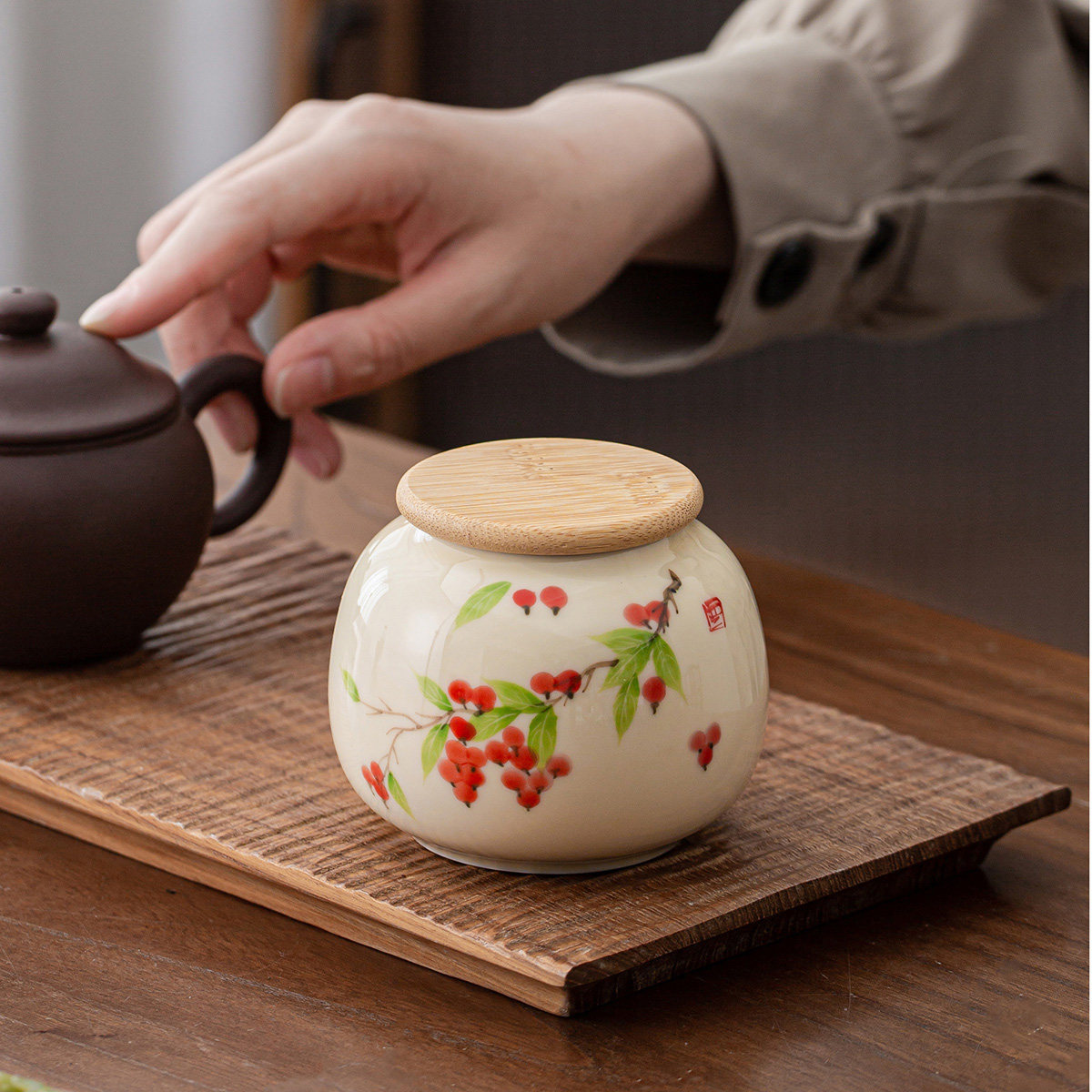 高档手绘迷你茶叶罐小号便携图片