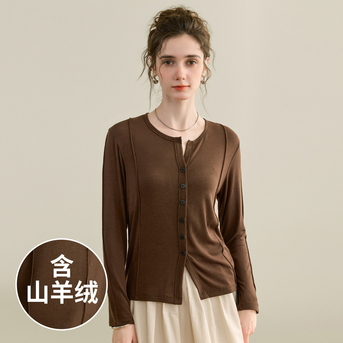 含羊绒羊毛~2025春款时尚百搭V领长袖女式开衫上衣针织衫薄款