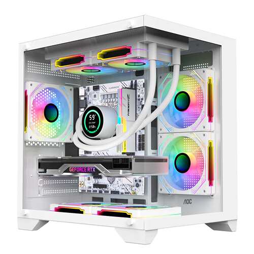 AOCCG391W白色 游戏电脑主机海景房机箱 双面玻璃/支持MATX主板/2