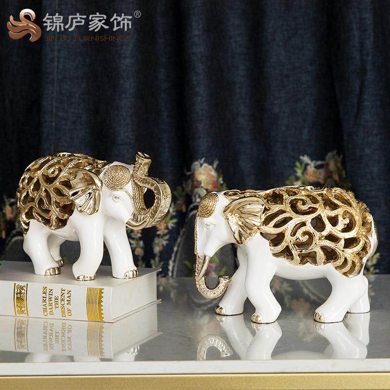 欧式动物大象家居摆件招财送礼电视柜客厅酒柜工艺金色装饰品