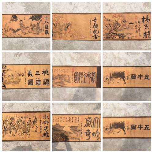 仿古复古收藏人物山水花鸟卷卷轴背景壁画中堂客厅办公室书房挂件