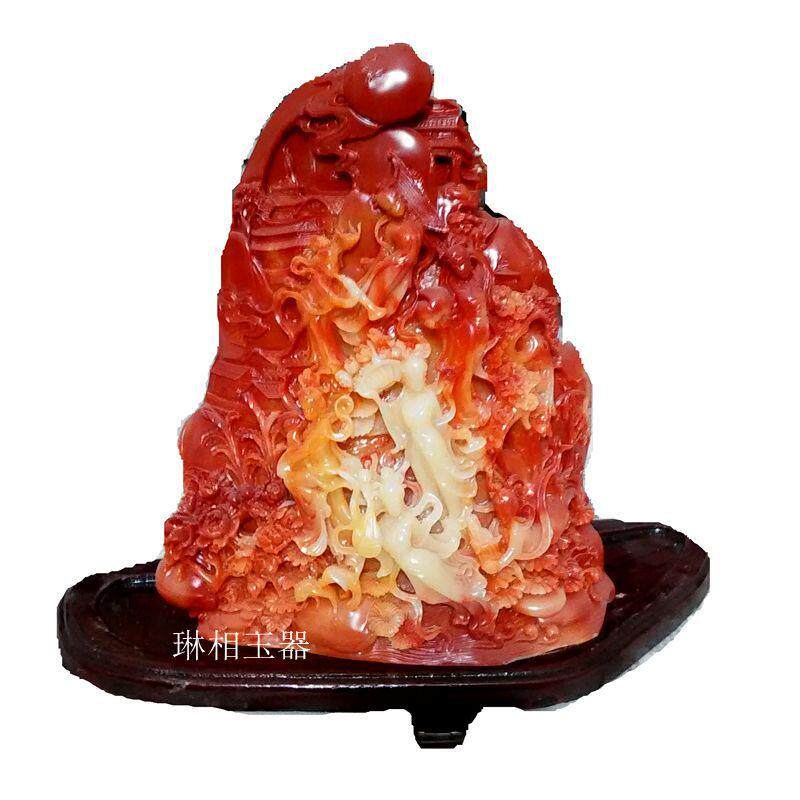 南红玛瑙七仙女散花山子摆件仿绿松石摆件家居装饰