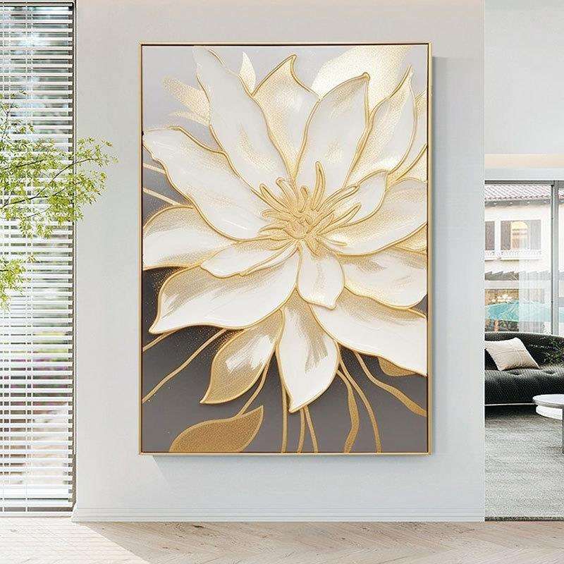 外贸纯手绘油画大副抽象花卉卧室画玄关餐厅客厅装饰画肌理油画