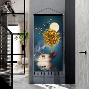 背景布客厅中式 饰挂画发财树墙布挂布 装 饰画玄关挂毯布艺背景墙装