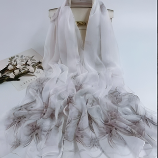 达芬奇密码墨云纱女士长款丝巾2026新款高级100%桑蚕丝披肩真丝