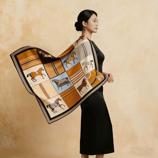 达芬奇密码宫格骏马女士110大方巾百搭100%桑蚕丝真丝围巾大披肩