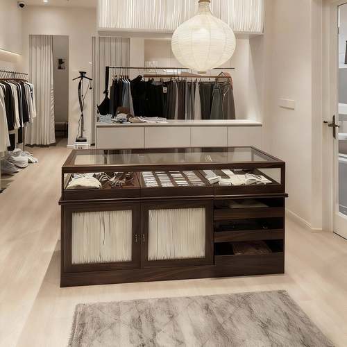 中古风服装店收银台中岛台女装店陈列柜玻璃饰品摆件中岛柜展示架