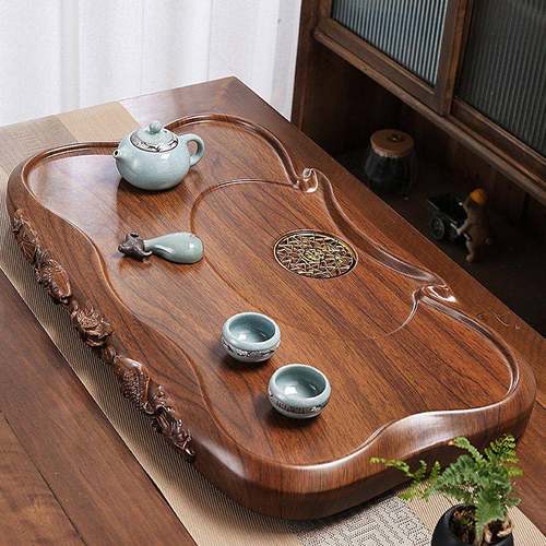整块胡桃木茶盘实木家用客厅简约功夫茶具茶海托盘彷原木红木茶台