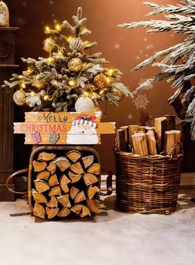 圣诞节原木柴火壁炉装饰摆件木柴木材客厅橱窗氛围布置道具圣诞树