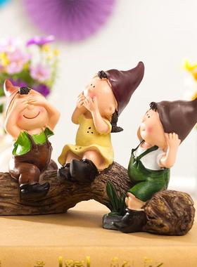 可爱田园三不娃娃园林园艺庭院动物树脂装饰品办公室小清新风摆件