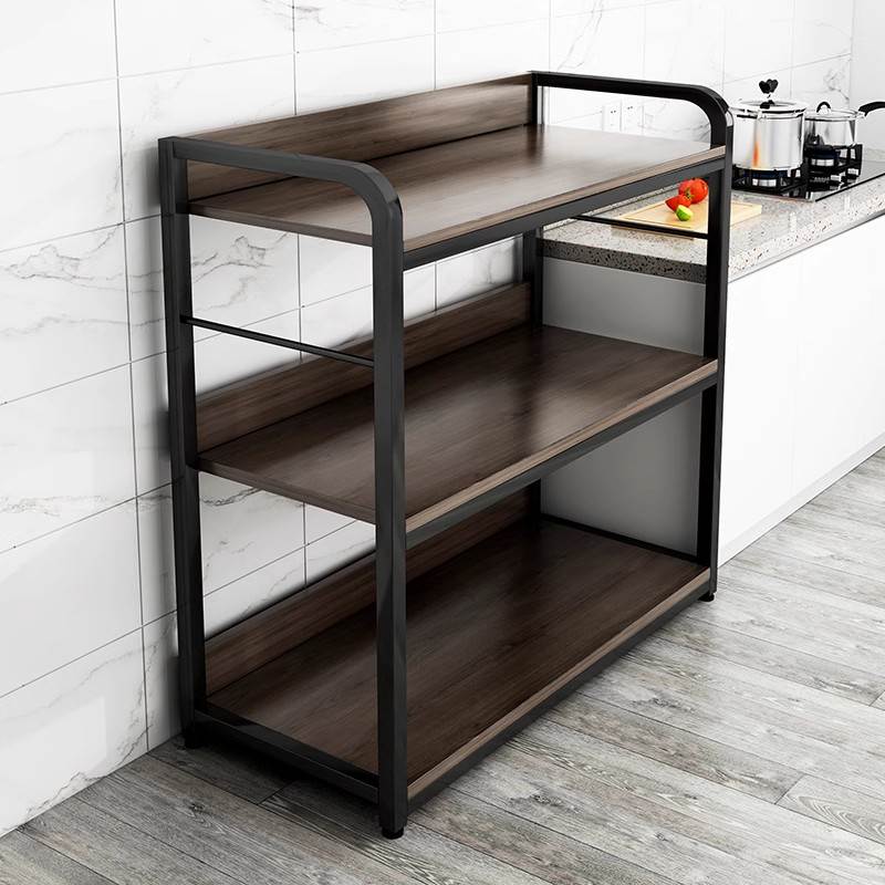 厨房置物架落地多层简易货架置物架子家用整体橱柜备餐桌微波炉收