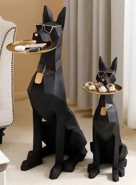 大型杜宾犬玄关客厅桌面电视柜钥匙收纳托盘落地摆件