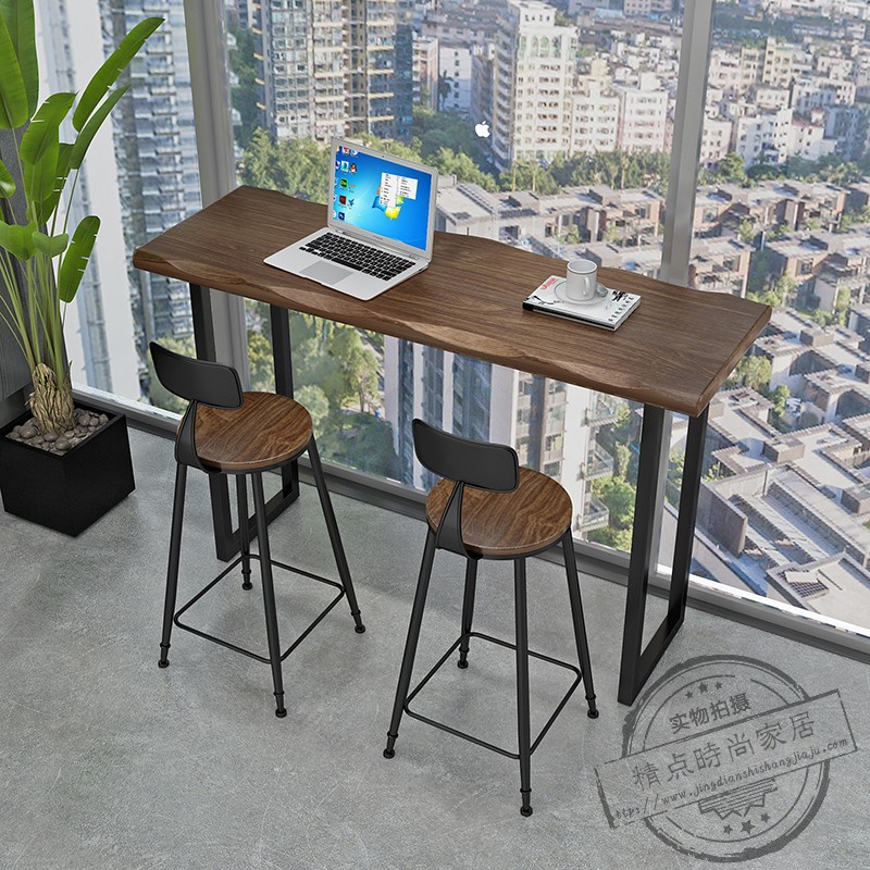 复古实木吧台桌家用阳台长桌靠窗桌高脚桌靠墙长条桌酒吧桌椅