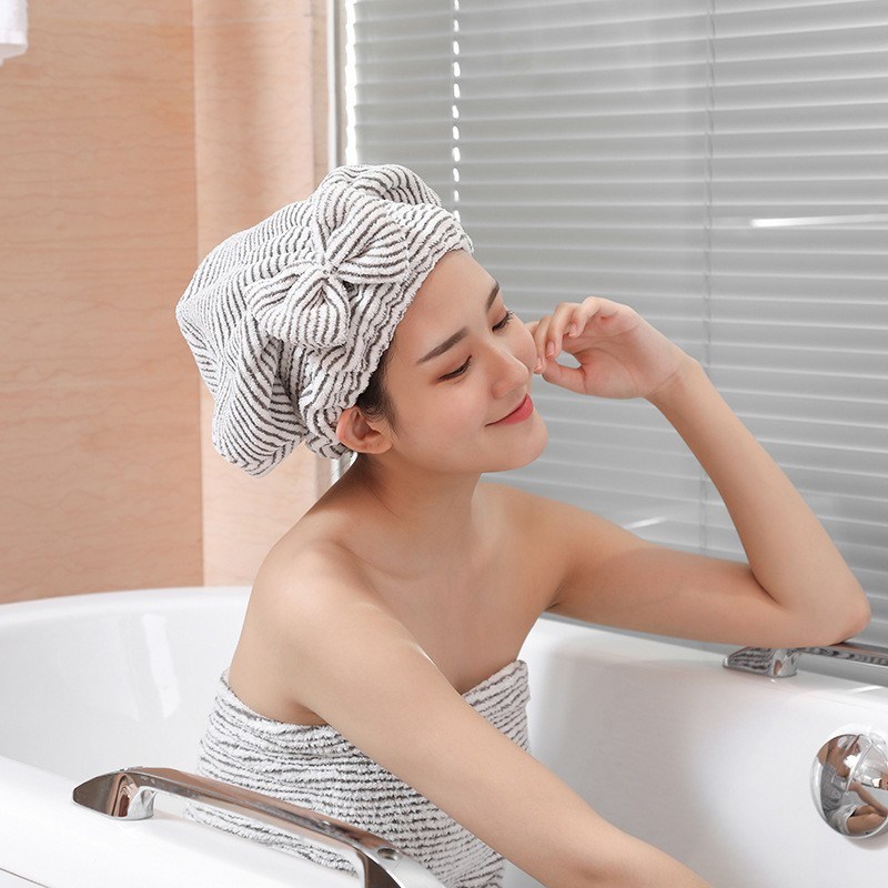 干发帽女吸水速干纯色蝴蝶结竹炭纤维干发巾柔软亲肤头戴式干发帽