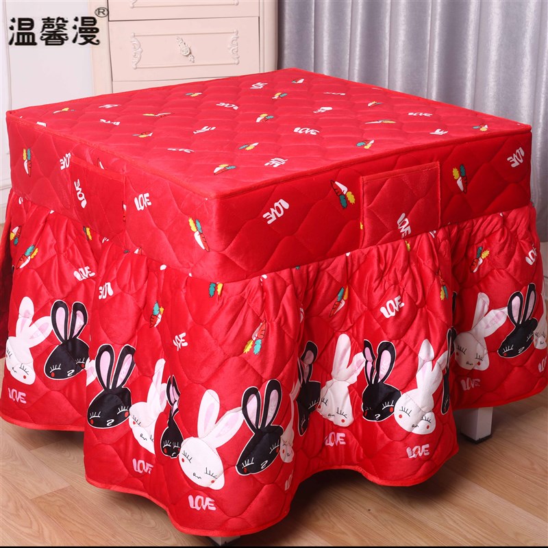 新款加厚烤火罩正方形面加绒珊瑚绒取暖桌电炉桌子罩被家用