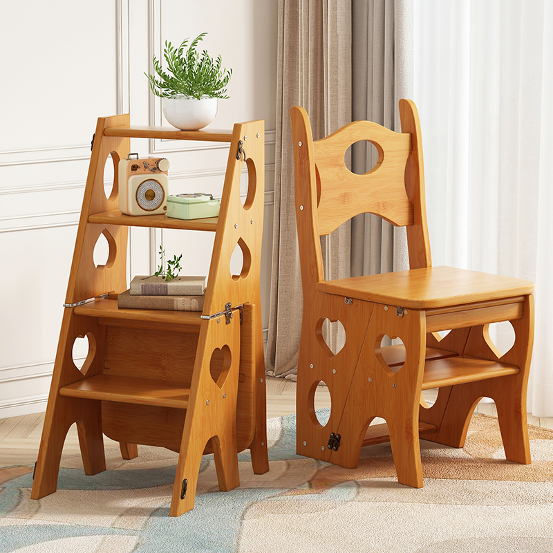 家用梯子室内实木梯凳折叠梯加厚加固梯椅白色两用登高多功能登高