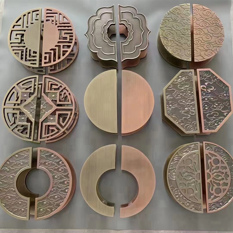 中式大门拉手仿古铜定制半圆形玻璃门把手雕刻客房酒店面木门拉手