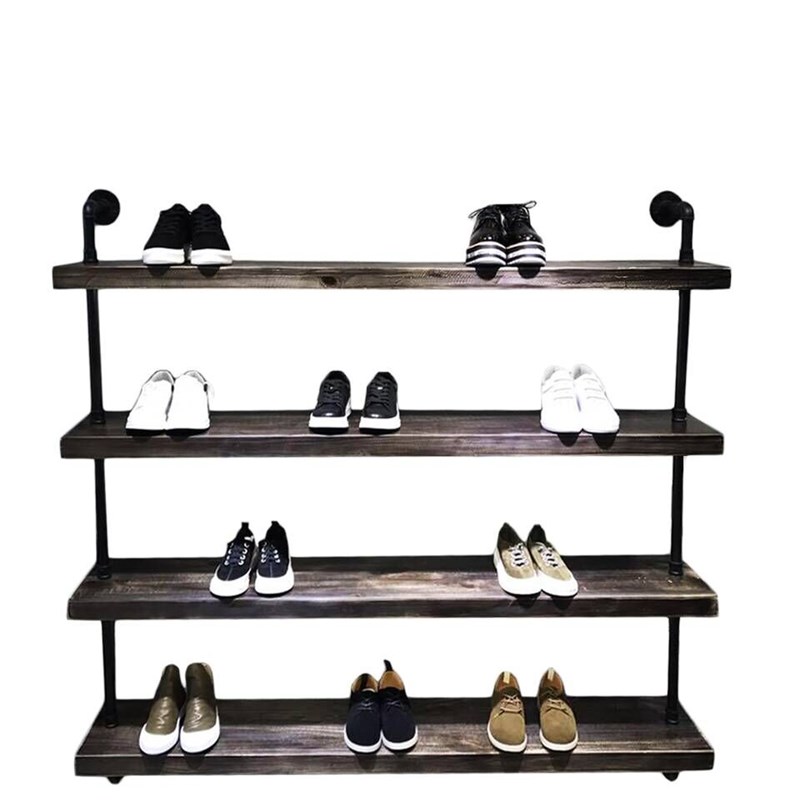 复古鞋店鞋架鞋店展示架实木架鞋店陈列架多层落地鞋架上墙鞋货架