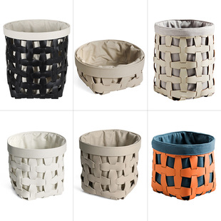 酒店民宿家用编织篮杂物 现代简约手工编织高档皮r革脏衣篓收纳筐