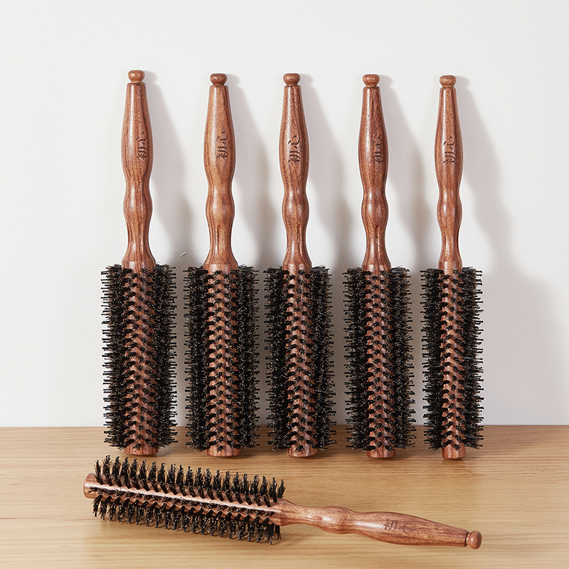 木梳猪鬃毛梳圆滚筒梳造型内扣卷发梳防静电家用头梳卷筒梳子男女