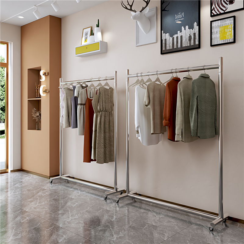 不锈钢晾衣架阳台单杆晒衣架落地折叠室内挂衣架家用移动带轮