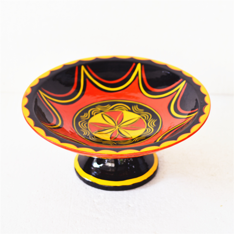 四川凉山少数民族特色工艺品昭觉彝族漆器小型矮脚木盘果盘餐具