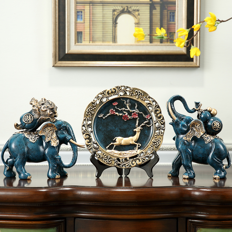 欧式招财大象摆件装饰品创意软装办公室电视柜工艺摆设业礼品