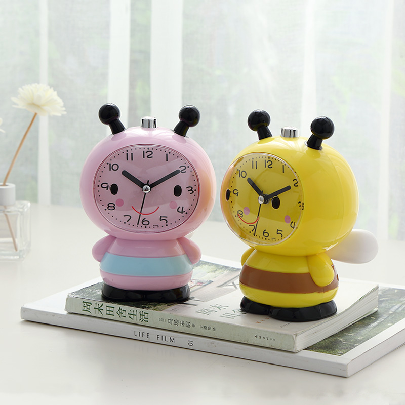 音乐闹钟创意静音小学生用蜜蜂小闹钟可爱儿童卡通台钟床头女