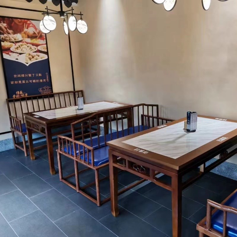 实木仿岩板餐桌商用软包椅子咖啡厅饭店桌椅快餐桌椅现代