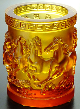 八骏雄风马办公桌男士马到成功笔筒老总办公室琉璃水晶八骏图