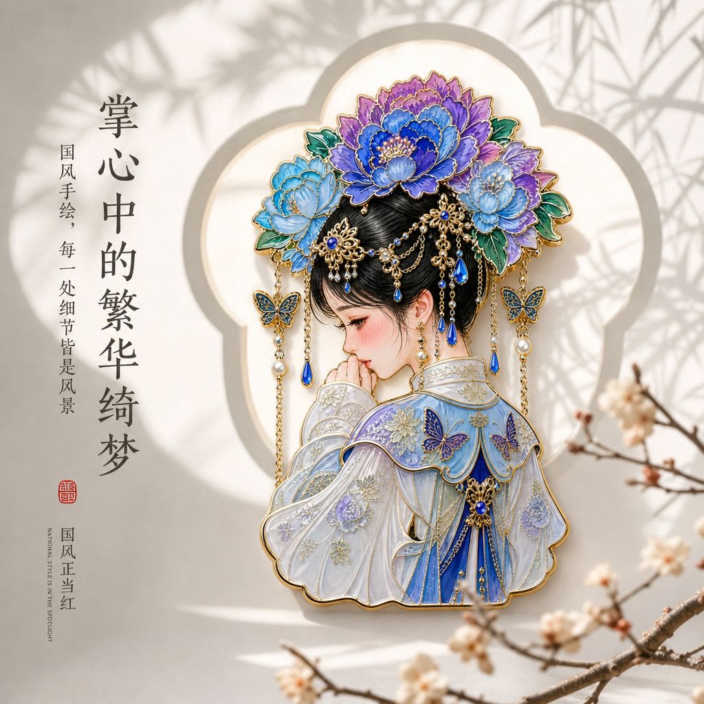 簪花仕女冰箱贴立体浮雕金属国风牡丹文创伴手礼西安洛阳旅游纪念