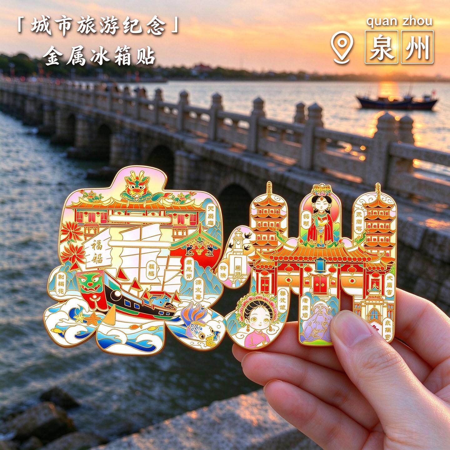 泉州旅游纪念金属文创冰箱贴福建旅游打卡收藏磁贴家居冰箱装饰贴