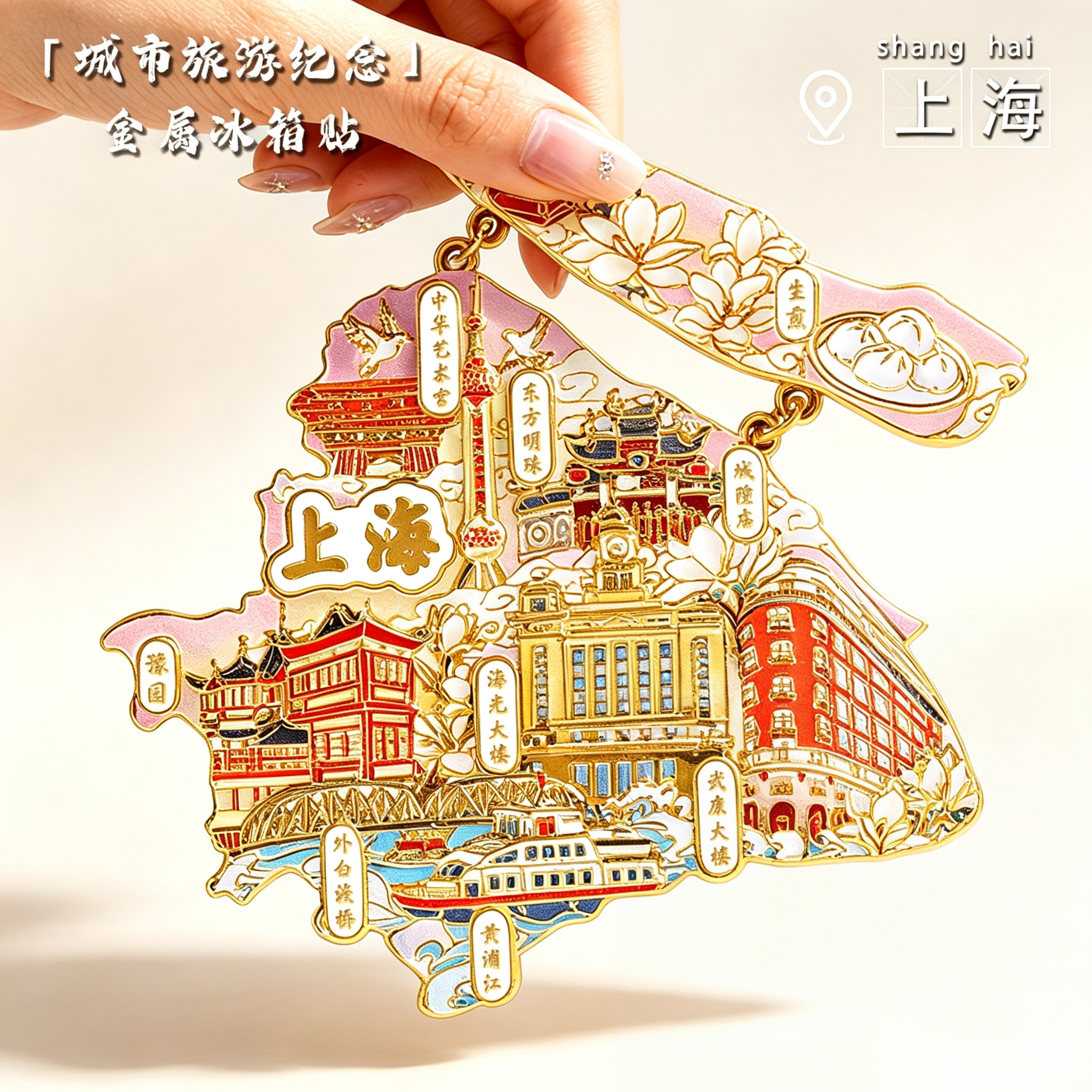 上海东方明珠冰箱贴地域城市建筑金属文创纪念品旅游景点磁吸贴饰