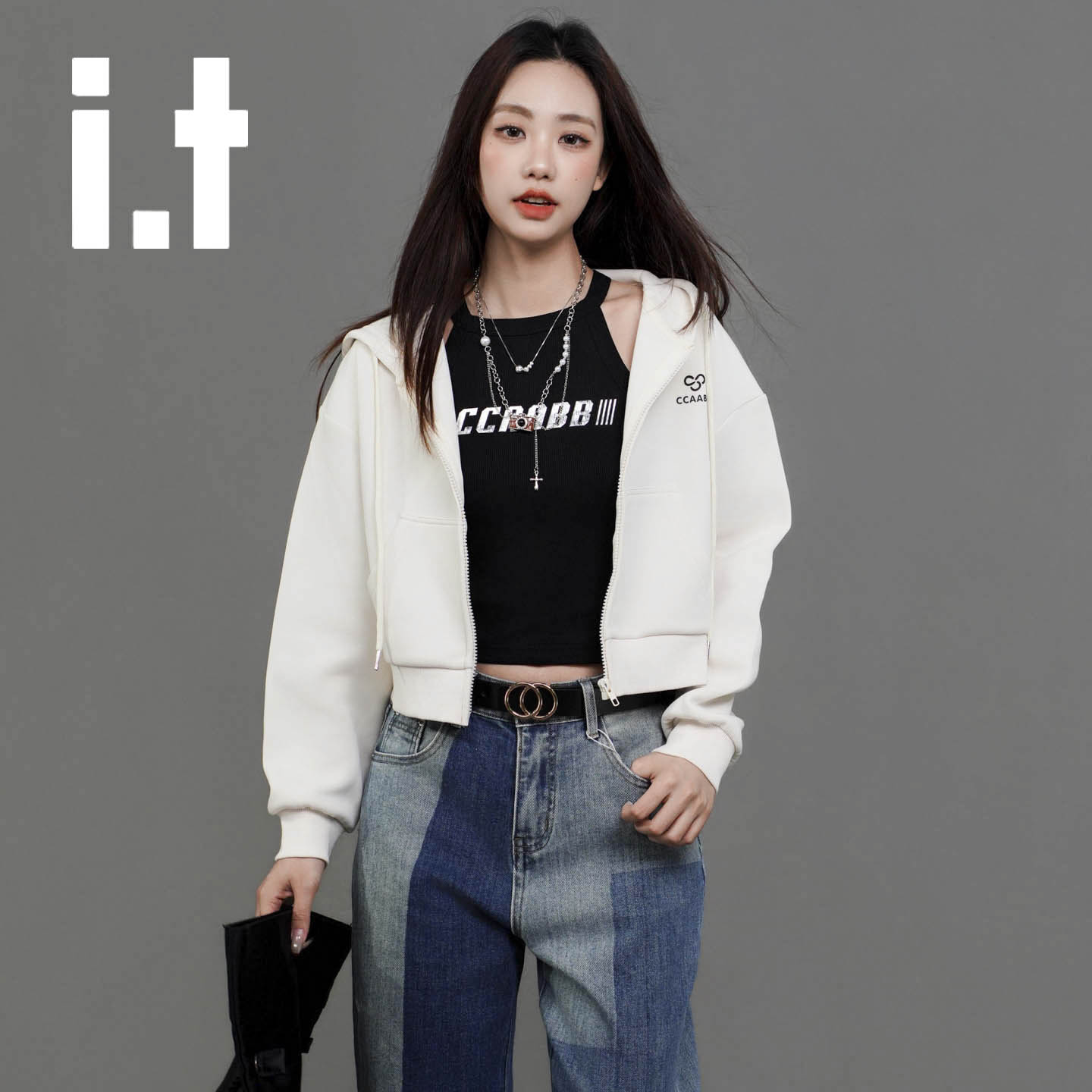 it ccaabb新款百搭开衫卫衣女休闲设计春秋拉链连帽衫气质时尚