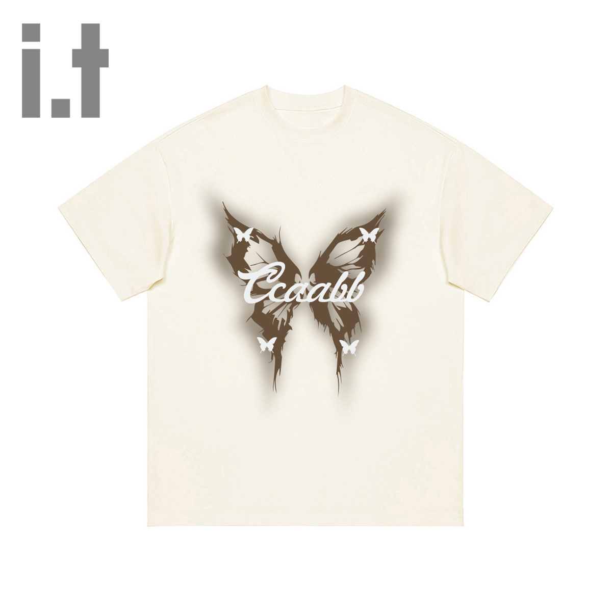 it ccaabb蝴蝶印花短袖T恤女宽松休闲圆领纯棉夏季新款百搭上衣K