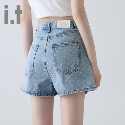 夏季波点印花牛仔短裤女